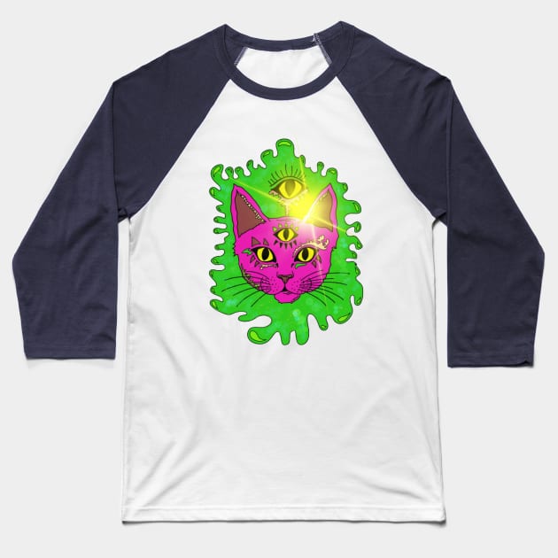 Psy cat - My parties start on Sundays - Catsondrugs.com - rave, edm, festival, techno, trippy, music, 90s rave, psychedelic, party, trance, rave music, rave krispies, rave flyer Baseball T-Shirt by catsondrugs.com